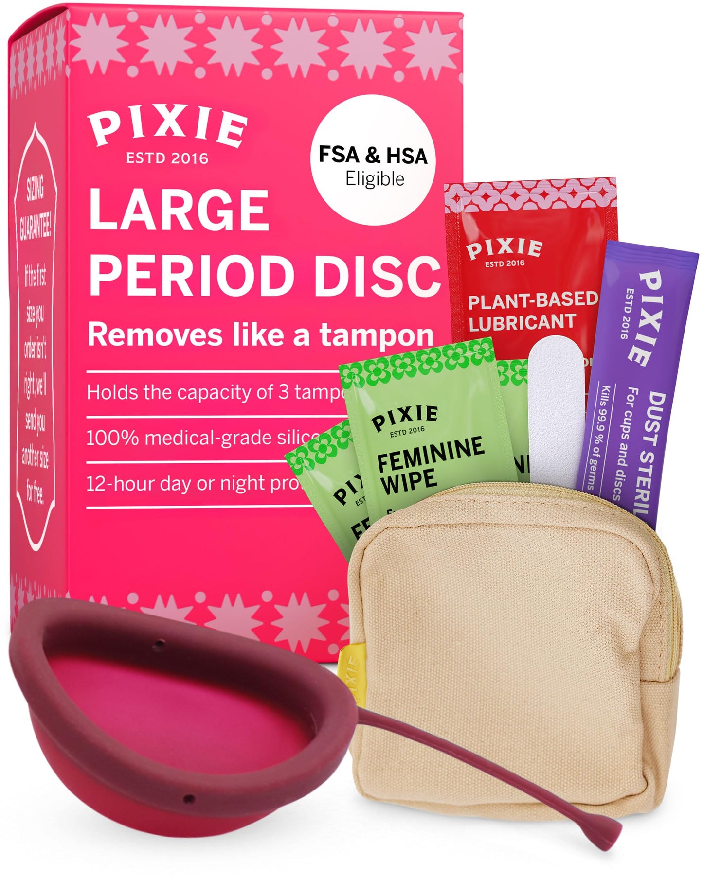 Pixie Menstrual Disc - No Metals or Toxins, 100% Medical-Grade Silicone | 12-Hour Wear, 7-Tampon Capacity