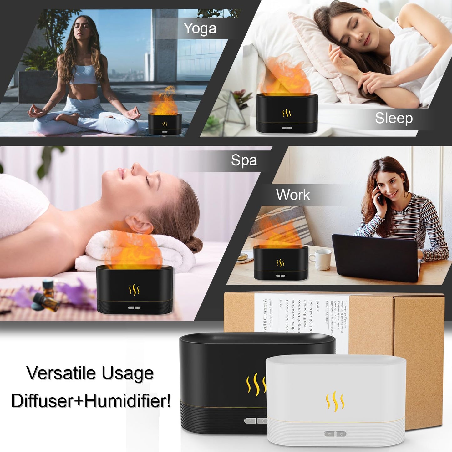 PIZAY Flame LED Essential Oil Diffuser – 180mL, Auto-Off, Black