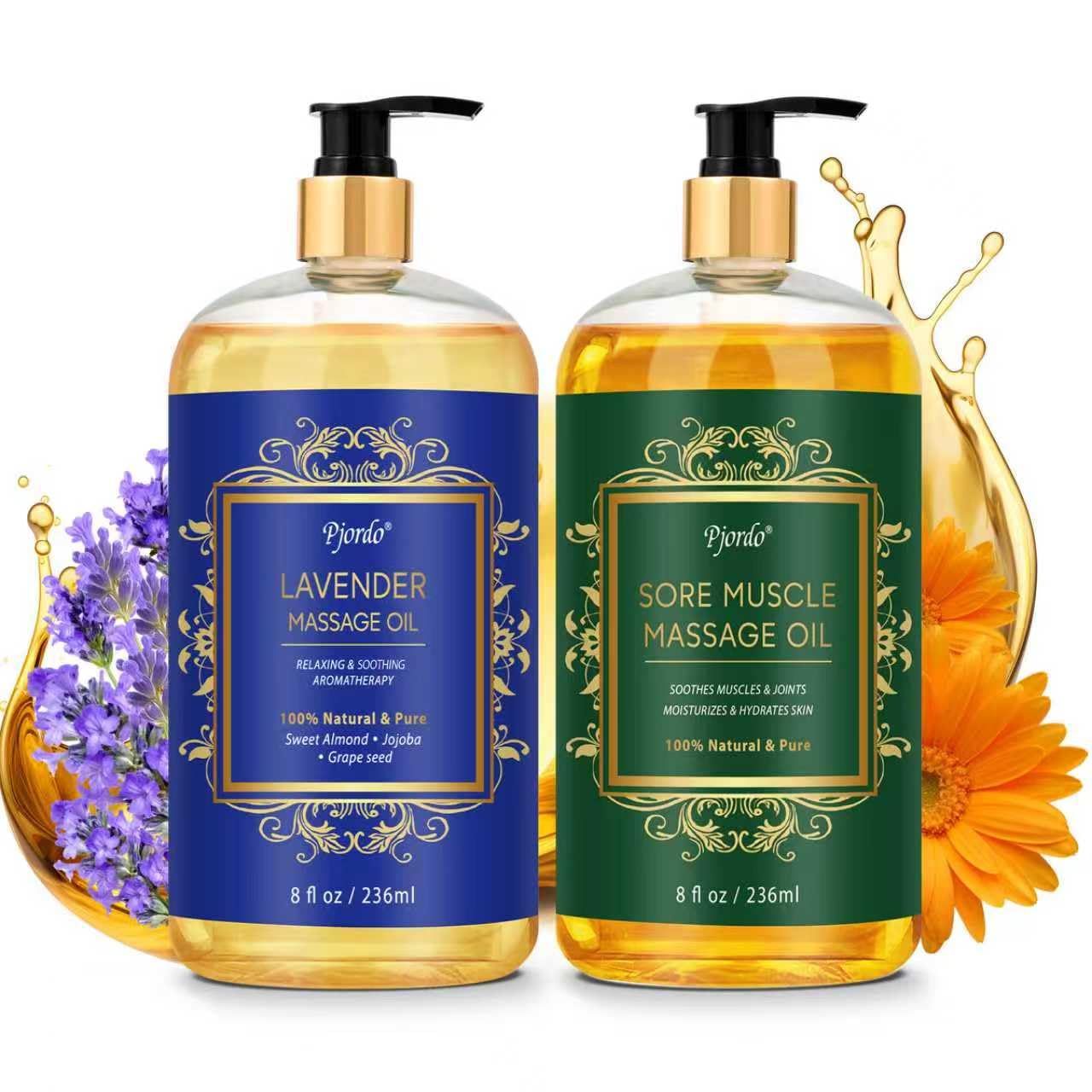Pjordo 2 Pack Massage Oil – Arnica & Lavender for Pain Relief