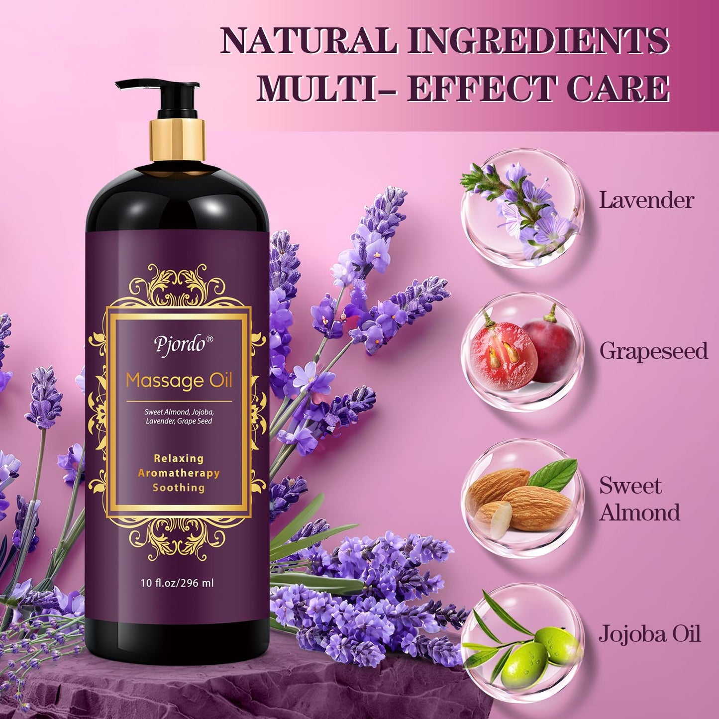 Pjordo 2 Pack Massage Oils Set | Lavender & Lilac Aromatherapy with Roller Ball