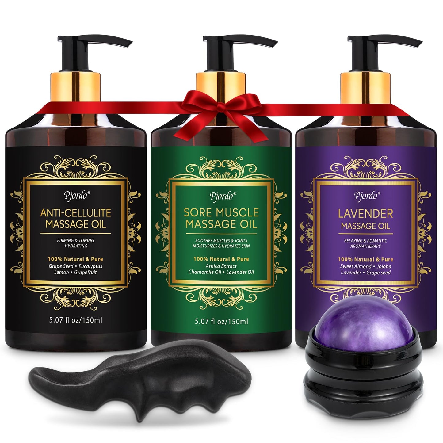 Pjordo 3-Pack Massage Oil Set: Anti-Cellulite, Arnica & Lavender
