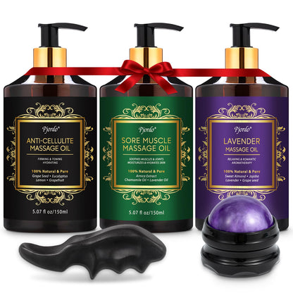 Pjordo 3-Pack Massage Oil Set: Anti-Cellulite, Arnica & Lavender