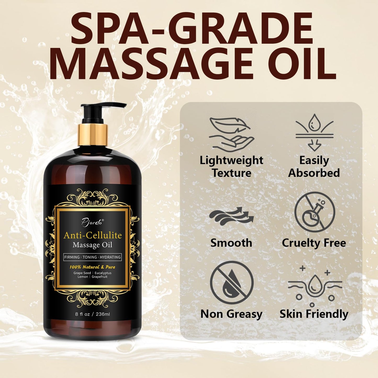 Pjordo Anti Cellulite Massage Oil - Natural Body Firming & Moisturizing