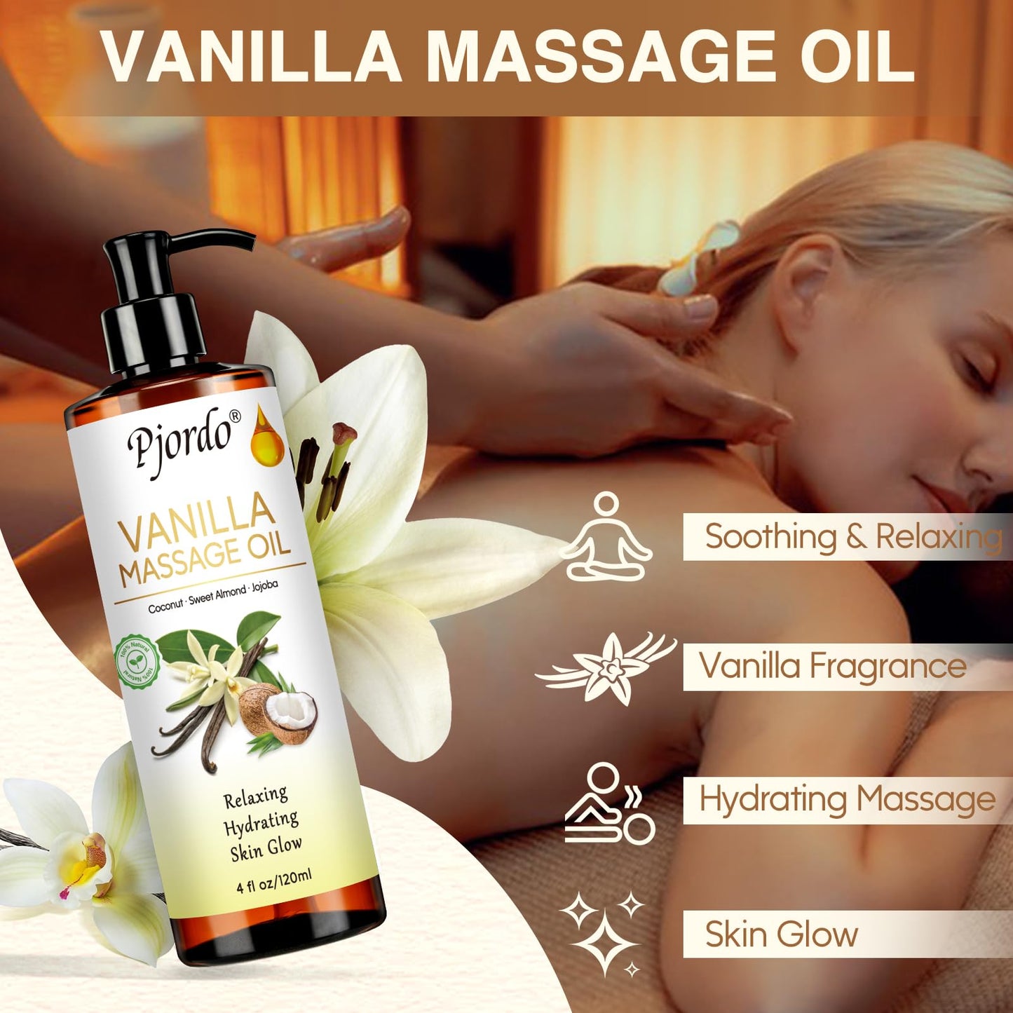 Pjordo 3 Pack Massage Oils & Roller Ball – Vanilla, Lavender & Arnica | Spa Gift Set