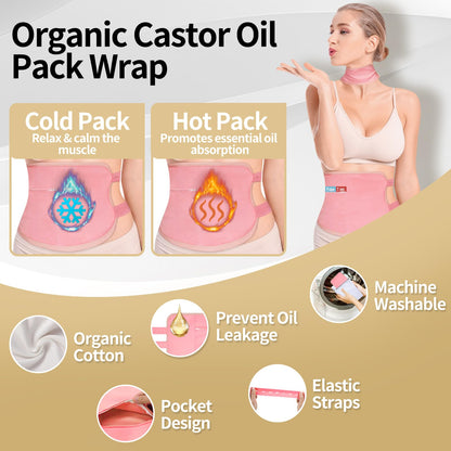 Pjordo Castor Oil Pack Wrap - Natural Cold-Pressed Oils, Reusable Cotton Pack for Abdomen, Neck, Elbows & Knees