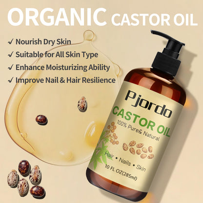 Pjordo Cotton Castor Oil Pack Wrap — 10oz Cold-Pressed Oil, Reusable Pack
