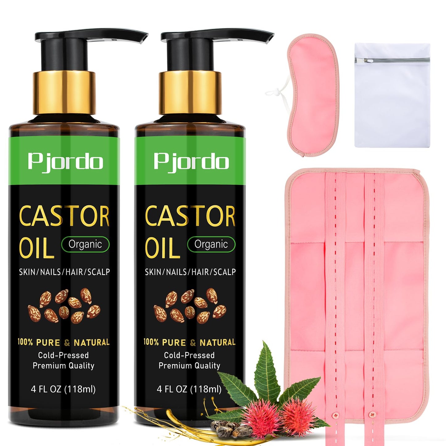 Pjordo Castor Oil Pack Wrap - Natural Cold-Pressed Oils, Reusable Cotton Pack for Abdomen, Neck, Elbows & Knees