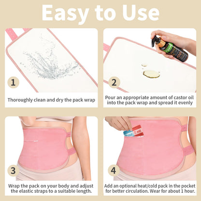 Pjordo Castor Oil Pack Wrap - Natural Cold-Pressed Oils, Reusable Cotton Pack for Abdomen, Neck, Elbows & Knees