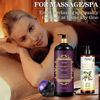 Pjordo Massage Oil Set – Lavender & Vanilla with Roller Ball | Soothing Spa Gift