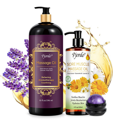 Pjordo Lavender Massage Oil & Arnica Roller Ball Gift Set