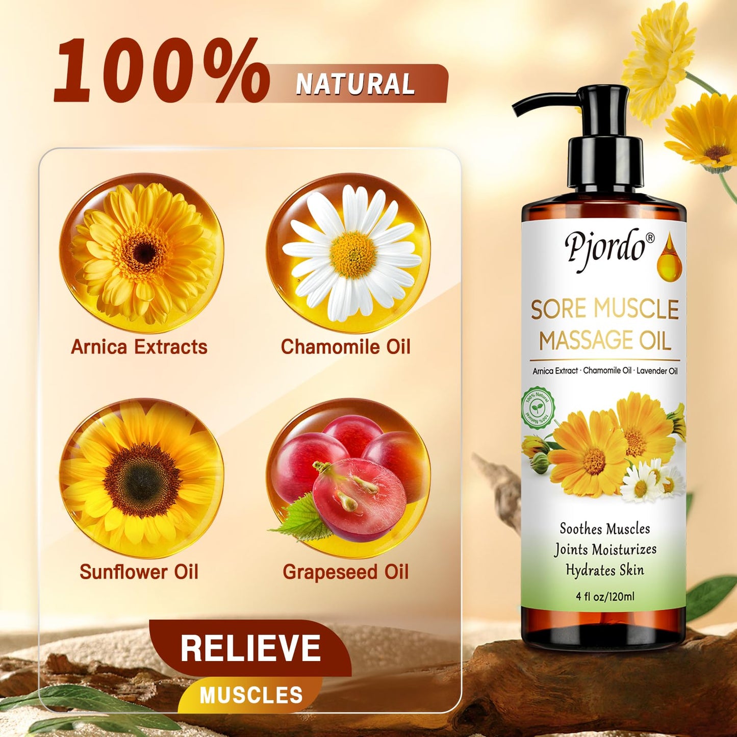 Pjordo Lavender Massage Oil & Arnica Roller Ball Gift Set