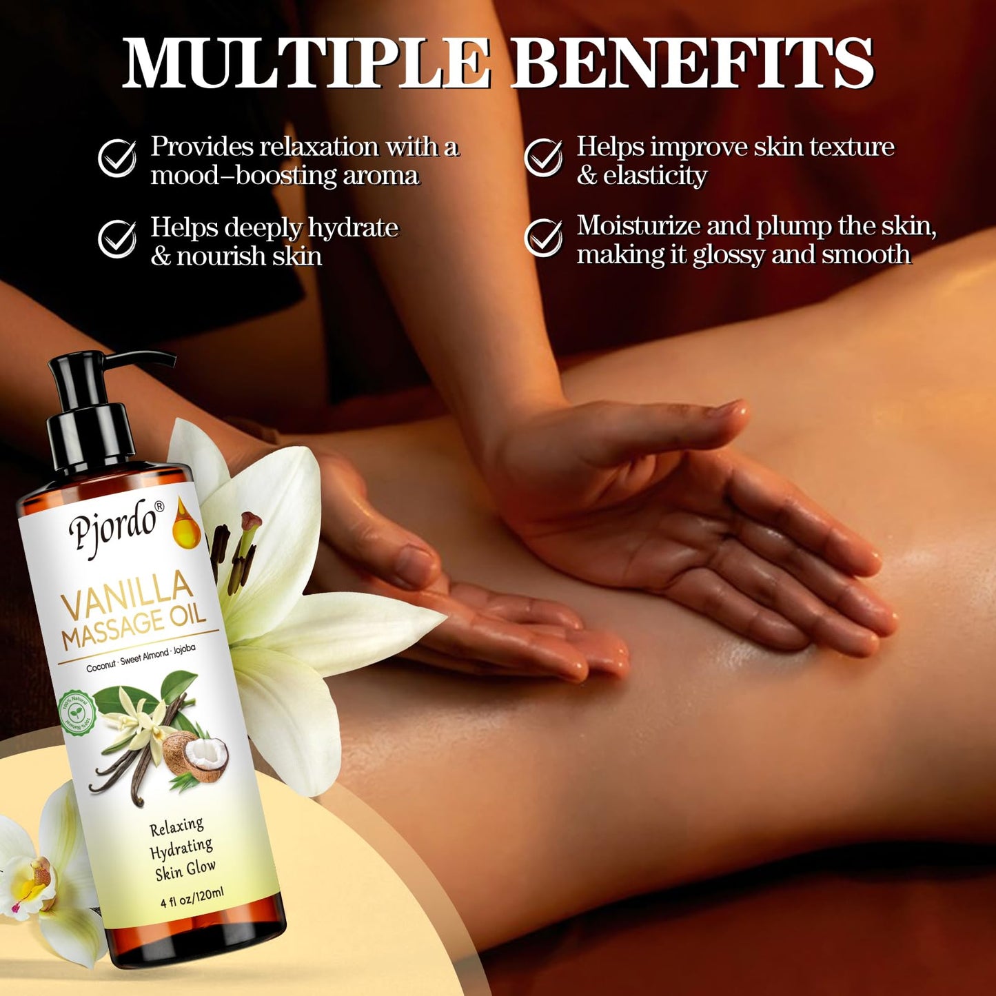 Pjordo Massage Oil Set – Lavender & Vanilla with Roller Ball | Soothing Spa Gift