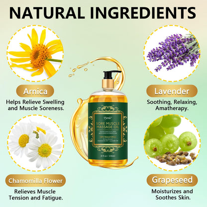 Pjordo Sore Muscle Massage Oil with Roller Ball and Thumb Saver – Arnica Lavender 8 oz