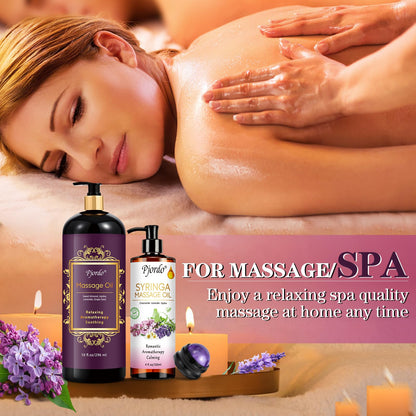 Pjordo 2 Pack Massage Oils Set | Lavender & Lilac Aromatherapy with Roller Ball