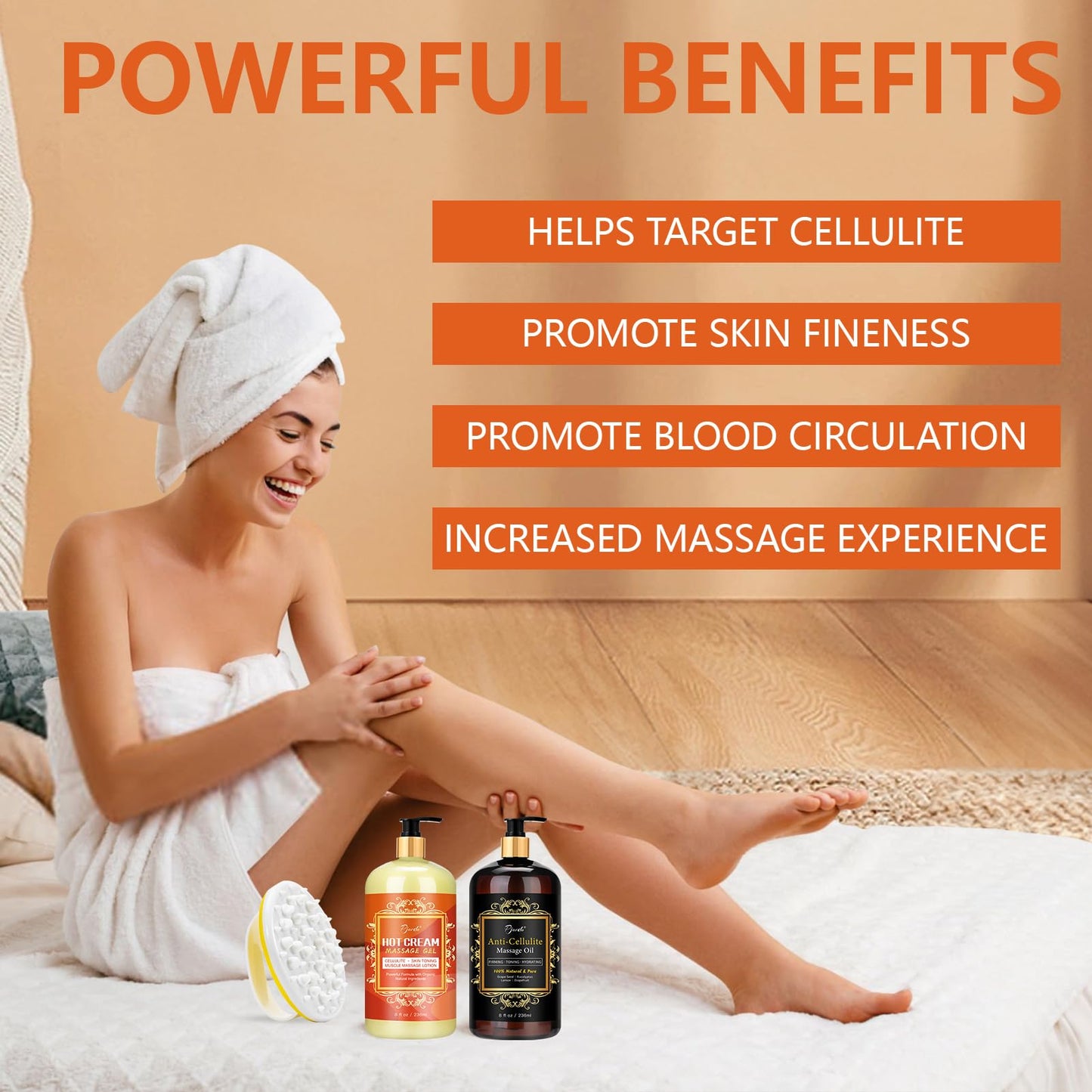 Pjordo Anti Cellulite Massage Oil & Hot Cream Set – 8 oz Each