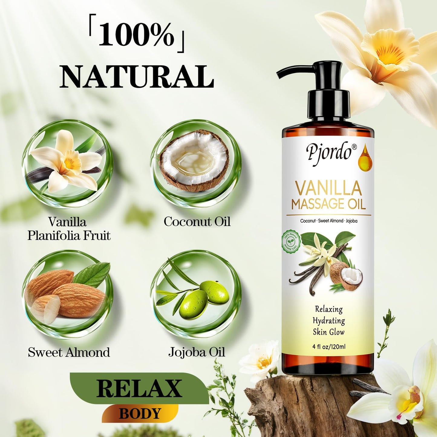 Pjordo Massage Oil Set – Lavender & Vanilla with Roller Ball | Soothing Spa Gift