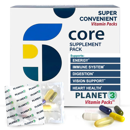 Daily Multivitamin Packs for Men & Women – Immune, Energy & Heart Health | Planet 3 Vitamin Packs, 30 Packets