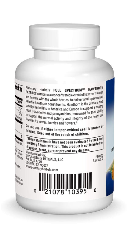 Planetary Herbals Full Spectrum Hawthorn Extract Tablets, 30 Count – Heart Health Support