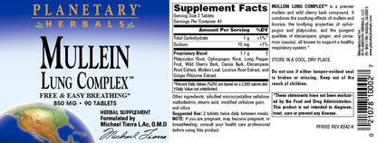 Planetary Herbals Mullein Lung Complex 90 Tablets - Herbal Respiratory Support