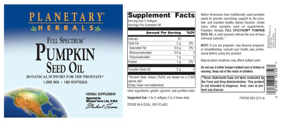 Planetary Herbals Full Spectrum Pumpkin Seed Oil 1000 mg - Prostate Support (180 Count)
