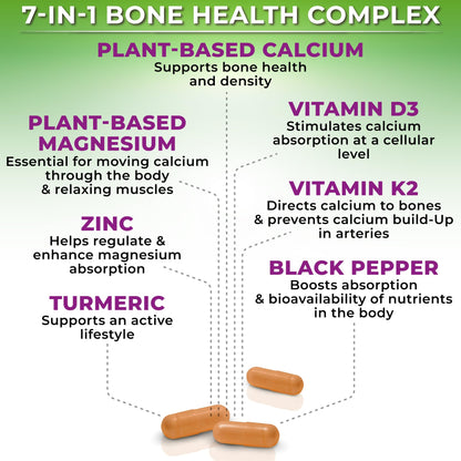 Plant-Based Calcium 600mg (Aquamin) – Vegan Calcium Magnesium Zinc D3, Vitamin K2 & Organic Turmeric – Enhanced Bone & Muscle Health (90 Count)