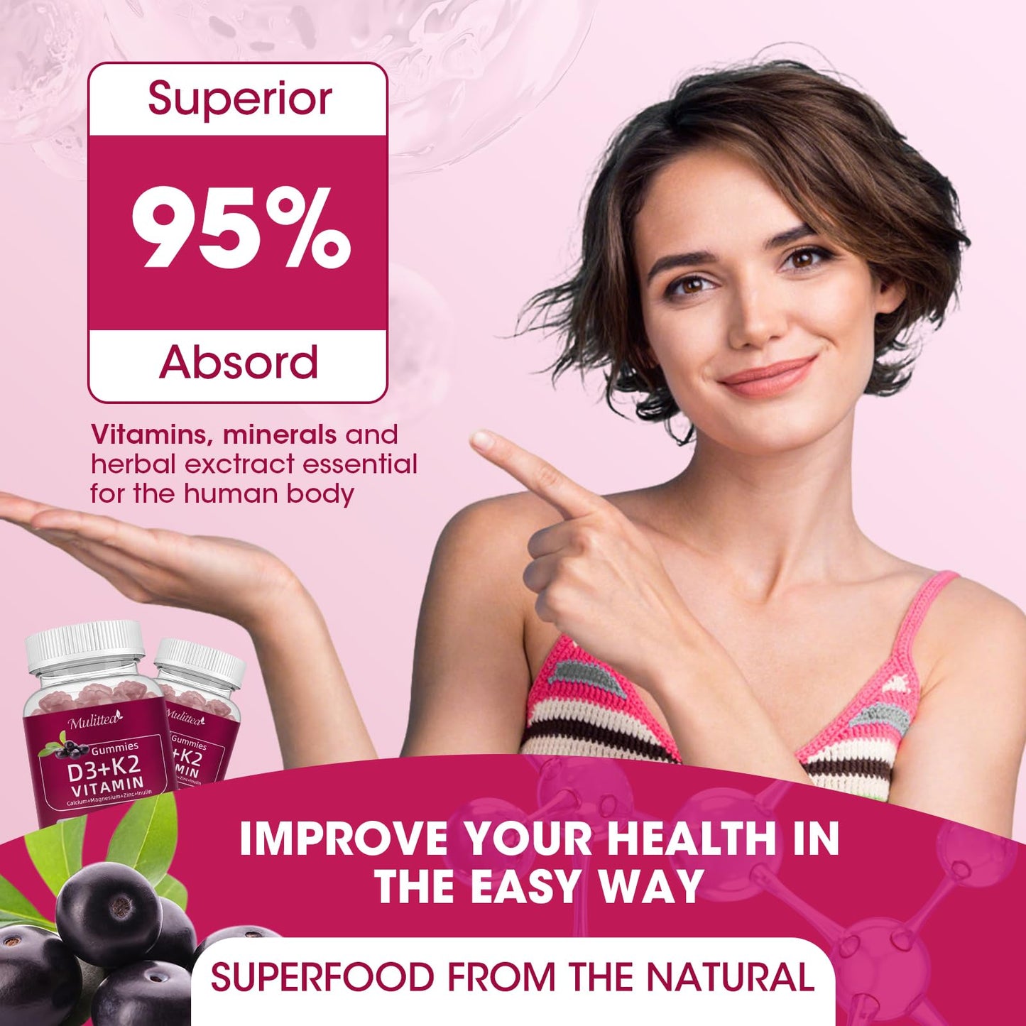 Vitamin D3 10000 IU + K2 MK-7 Vegan Gummies for Immune & Bone Support