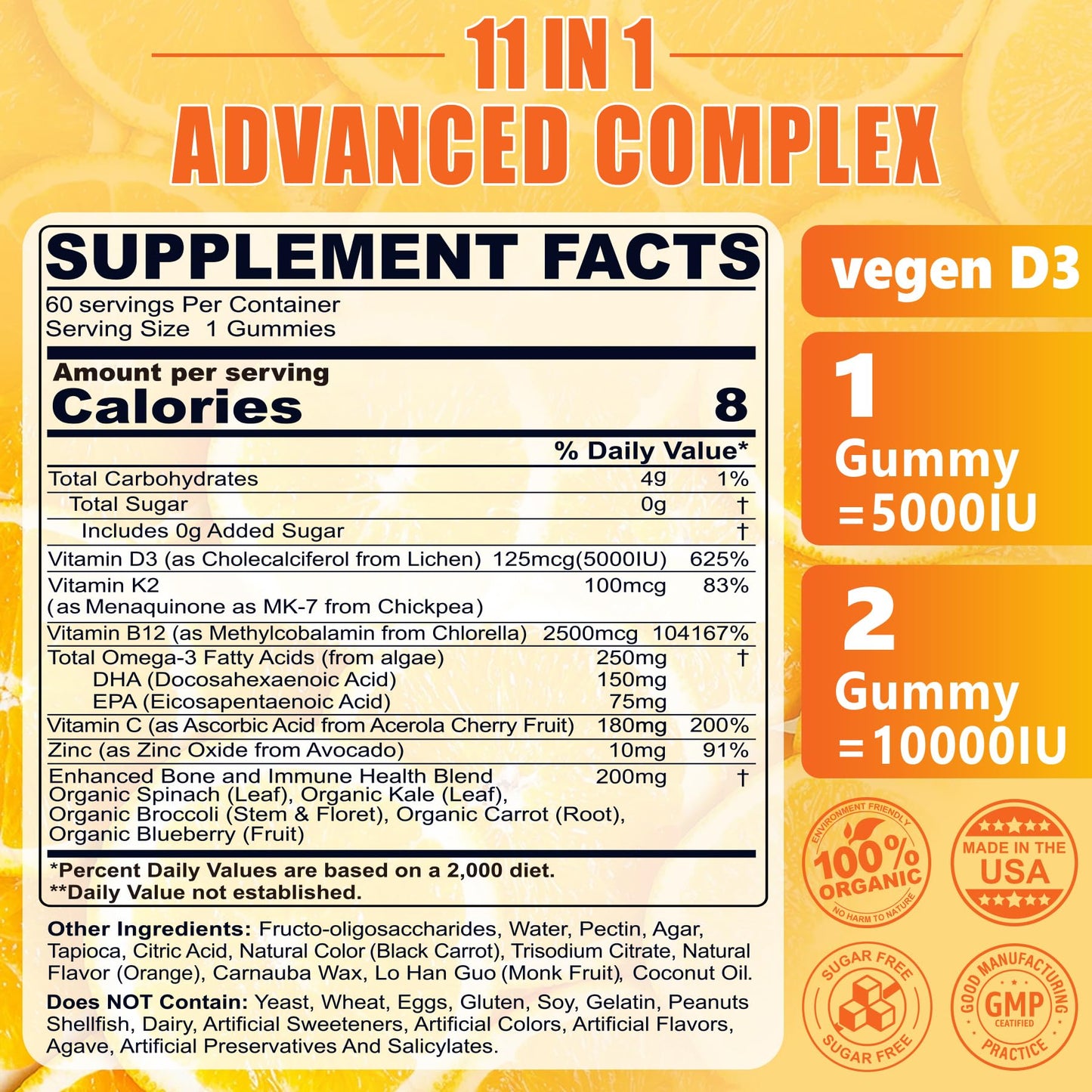 Vitamin D3 K2 Gummies 5000/10000IU with Omega-3 & MK-7 – Bone & Immune Support