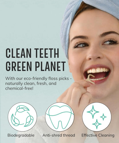 Biodegradable Floss Picks (200pcs) - Plant-Based Mint, Vegan & Nontoxic