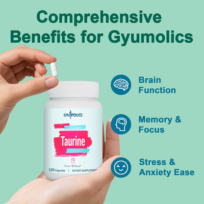 Gyumolics Taurine 2000mg – 5-in-1 Plant-Based Amino Acid Supplement (L-Theanine, Myo-Inositol, B6 & B12)