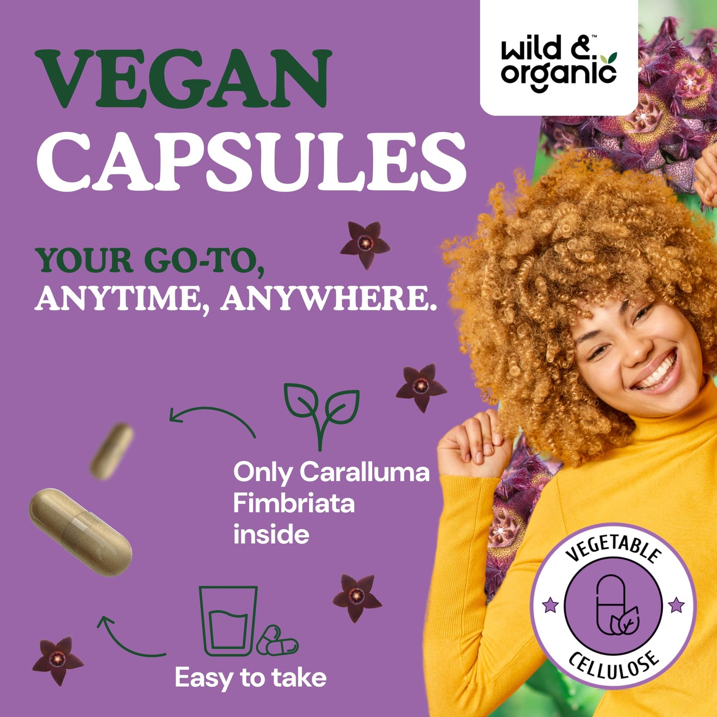 Wild & Organic Caralluma Fimbriata Capsules 1000 mg – Vegan, No Fillers | 120 Count