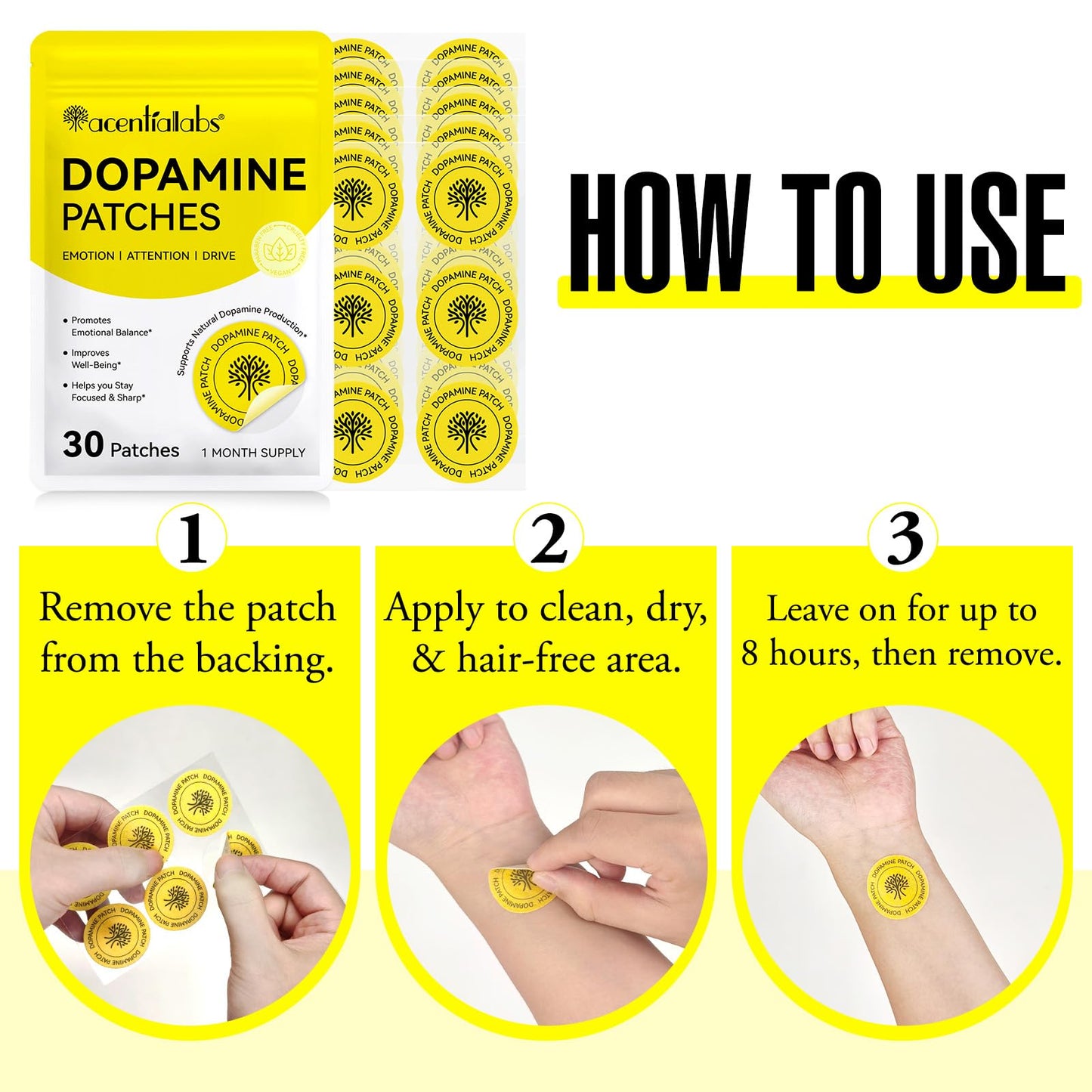 Dopamine Patches – 60Pcs Vegan Mood Boost & Daily Wellness | Plant-Based Mood Support for Men & Women
