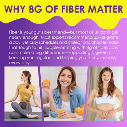 Fiber Gummies for Adults - 8g Daily Fiber, Probiotics & Green Tea