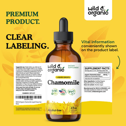 Wild & Organic Chamomile Tincture – Calming Relaxation, Vegan & Alcohol-Free | 4 oz