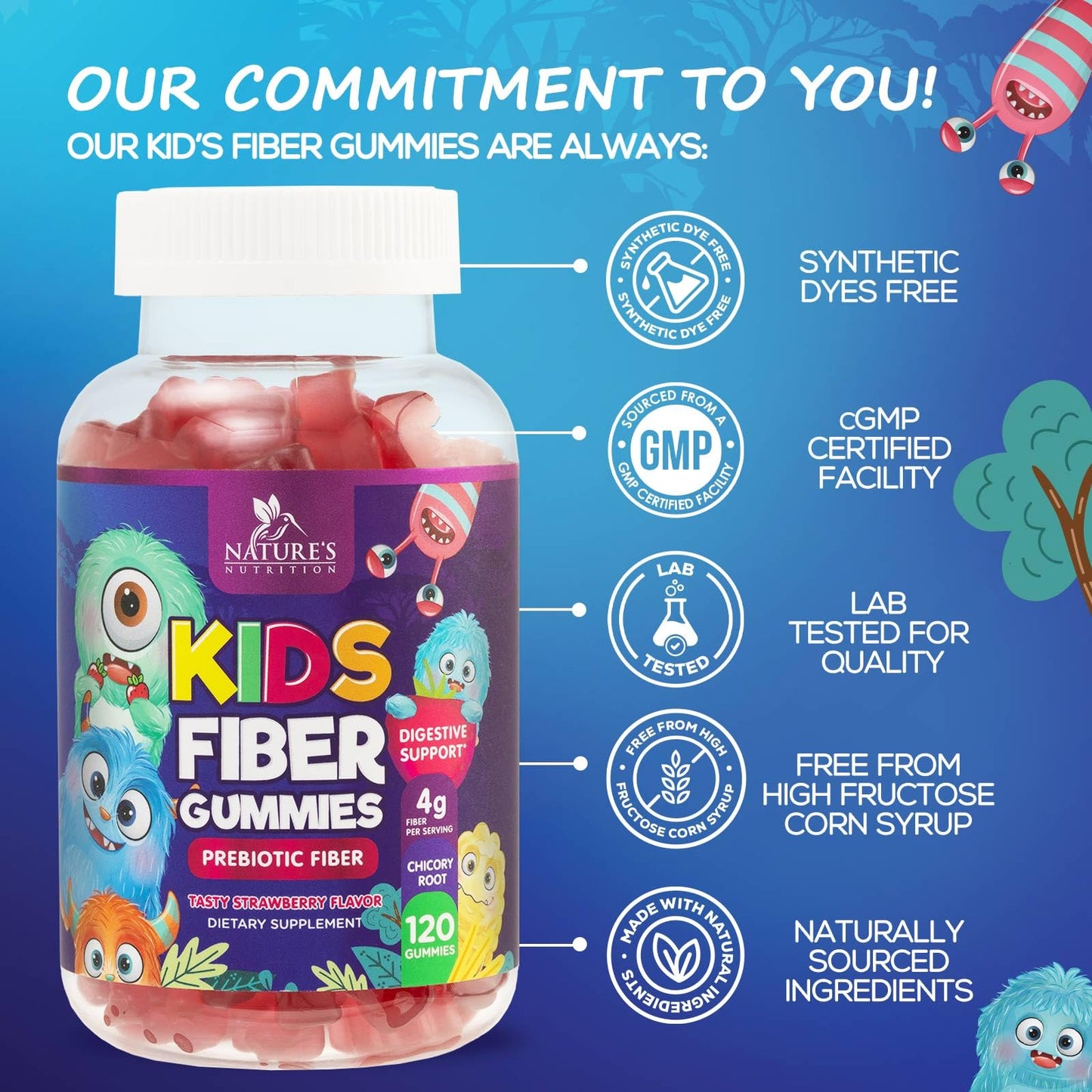 Fiber Gummies for Kids – 4g Daily Prebiotic Fiber Supplement | Plant-Based, Non-GMO, 120 Gummies