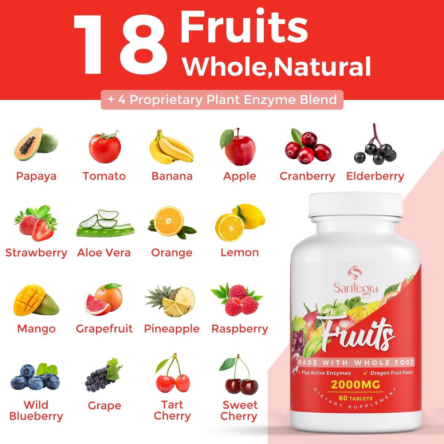 2000 MG Fruit & Veggies Supplement – 35+ Fruits & Vegetables, 120 Tablets