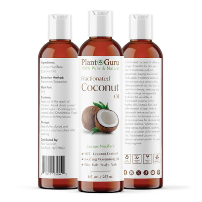 Plant Guru Fractionated Coconut Oil 8 oz – Pure MCT Carrier for Skin & Hair