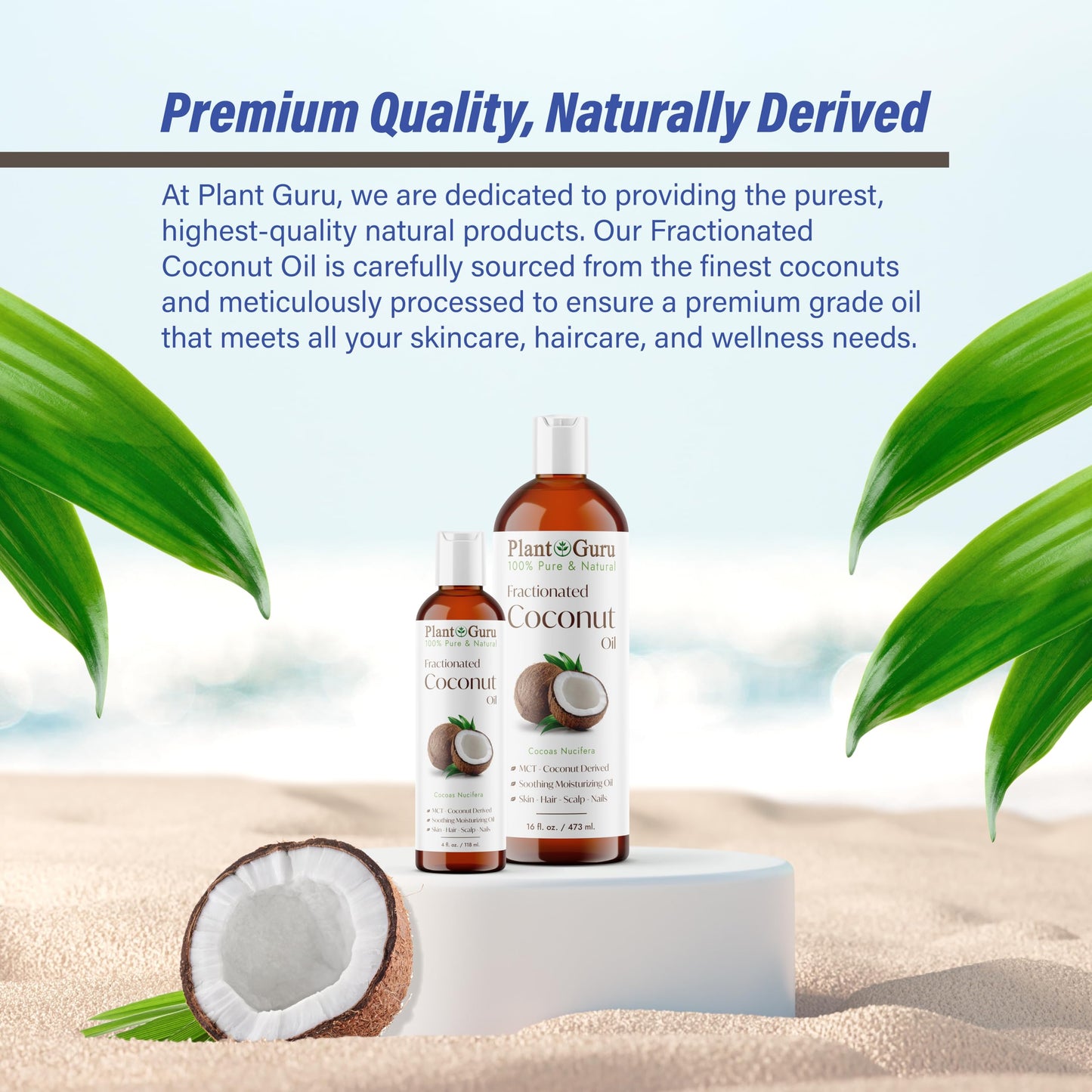 Plant Guru Fractionated Coconut Oil 8 oz – Pure MCT Carrier for Skin & Hair