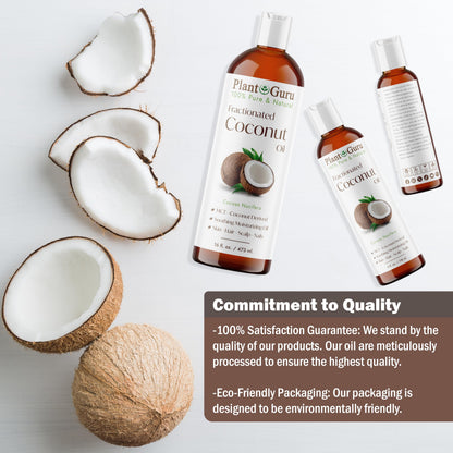 Plant Guru Fractionated Coconut Oil 8 oz – Pure MCT Carrier for Skin & Hair
