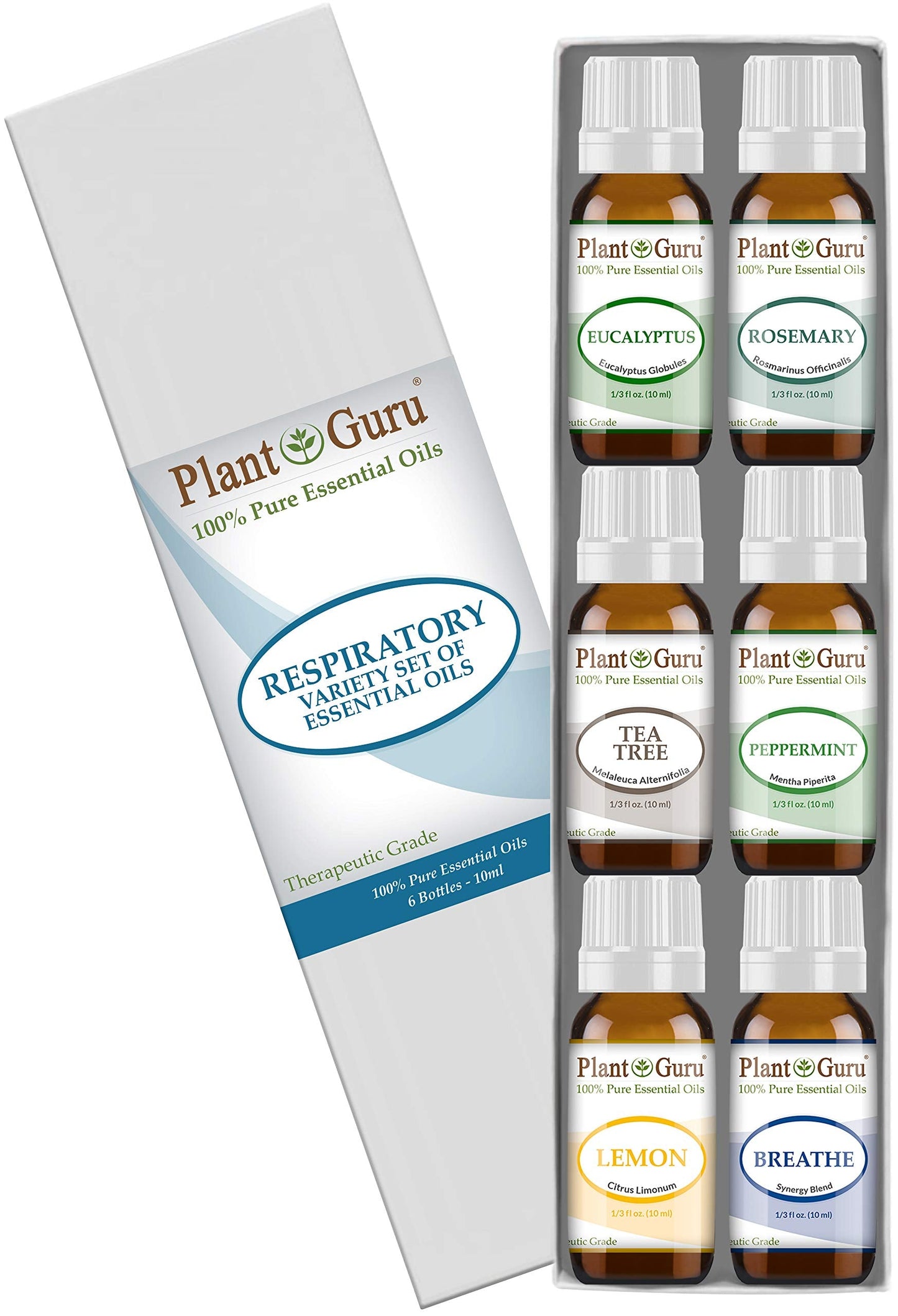 Plant Guru Respiratory Essential Oil Set — 6x 10ml, 100% Pure Therapeutic Grade for Diffuser