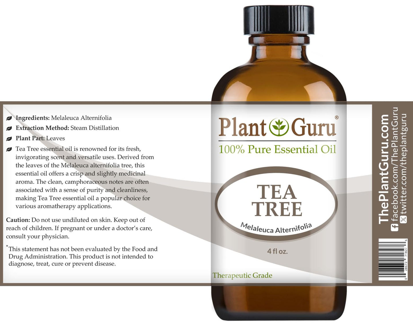 Plant Guru Tea Tree Essential Oil 4 oz – 100% Pure Therapeutic Grade (Pack of 2)
