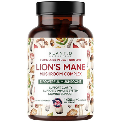 Plant.O Premium Lion's Mane 5-Mushroom Complex - Brain Support, Immunity & Focus - 90 Caps