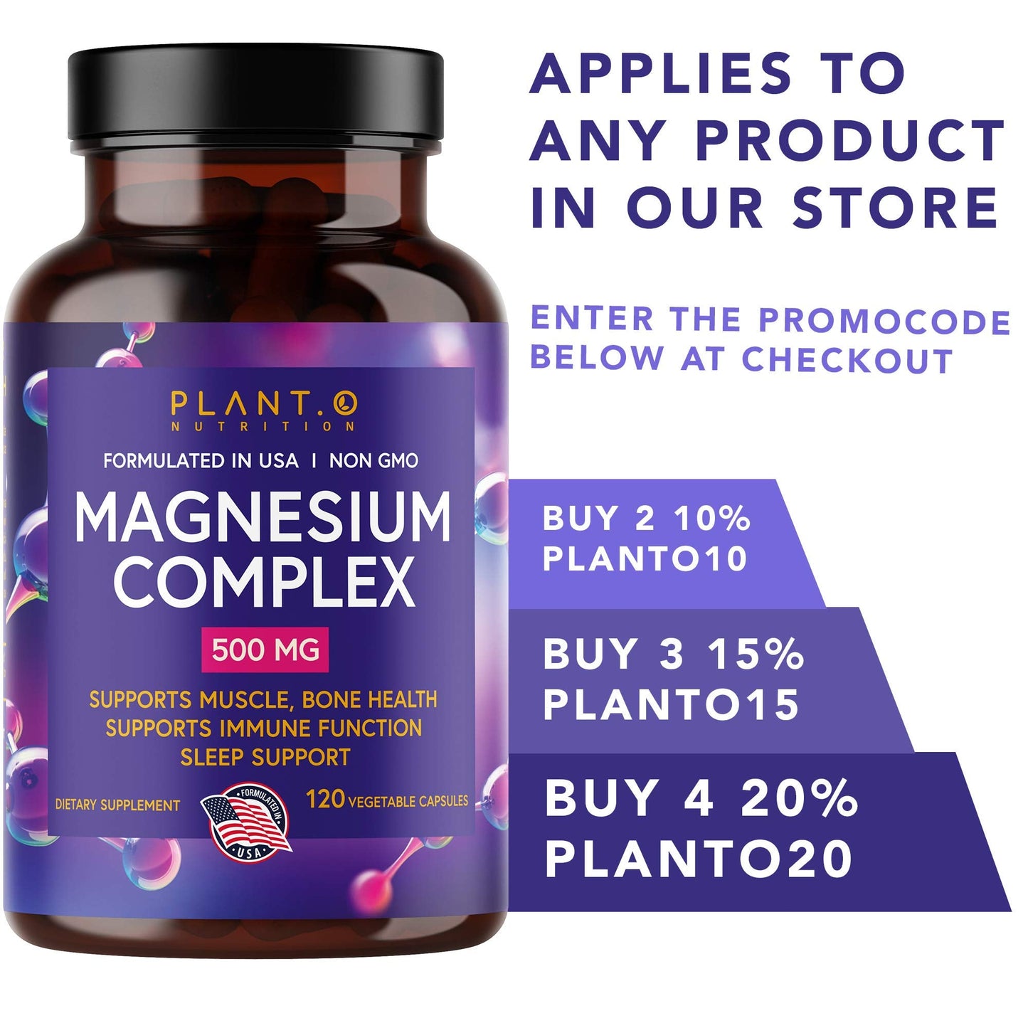 Plant.O Magnesium 500mg | Vegan Oxide & Citrate | Sleep & Energy | 120 Veggie Capsules