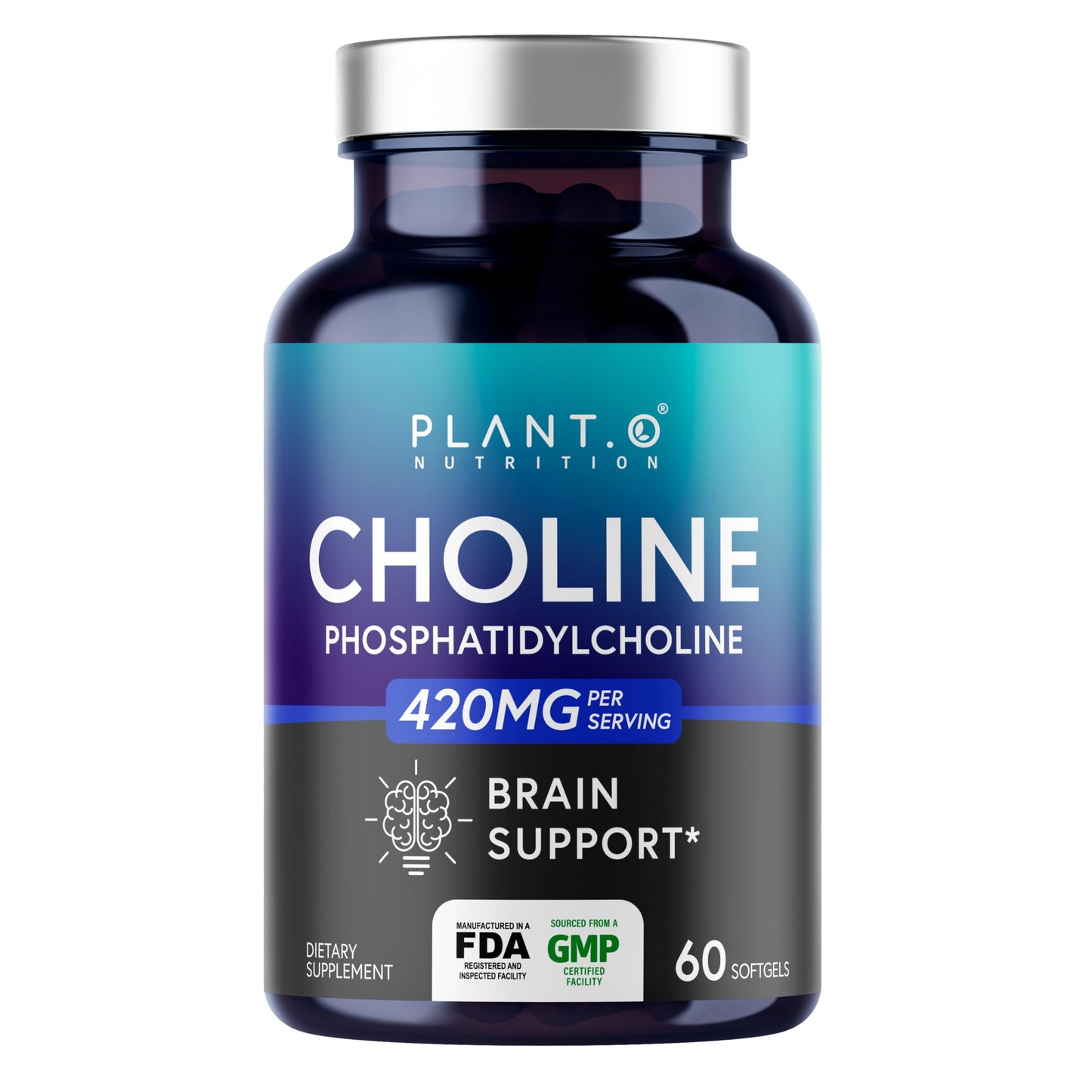 PLANT.O NUTRITION Choline Phosphatidylcholine 430mg – High Potency Phospholipid Softgels | 60