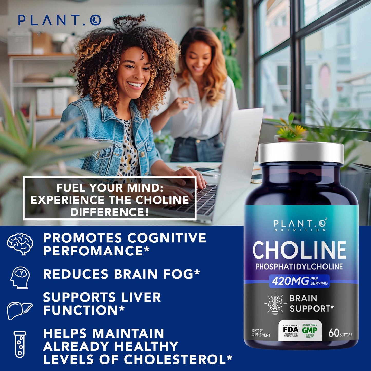 PLANT.O NUTRITION Choline Phosphatidylcholine 430mg – High Potency Phospholipid Softgels | 60