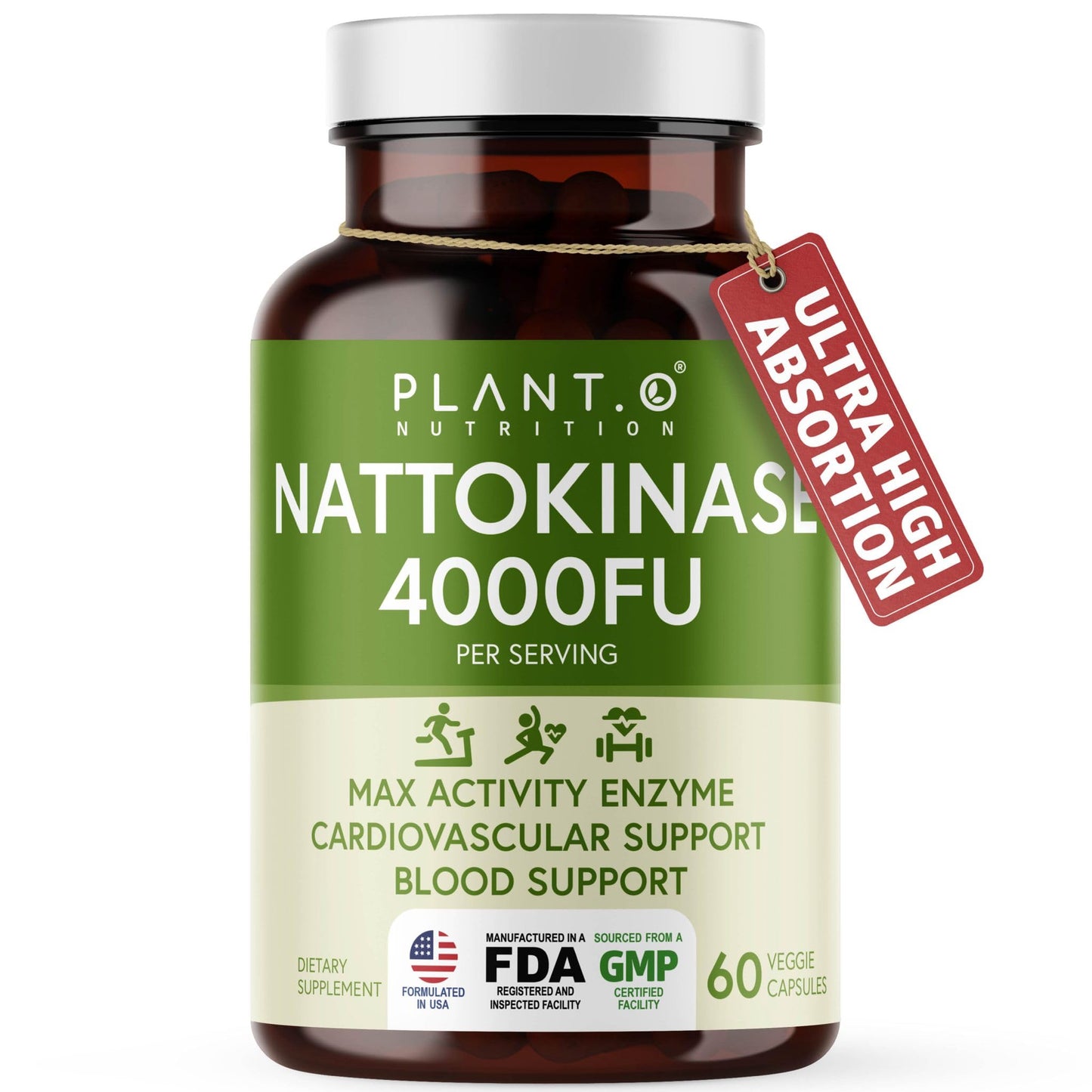 PLANT.O NUTRITION Nattokinase Supplement - 4000 FU, Heart Health - 60 Veggie Capsules - Made in USA