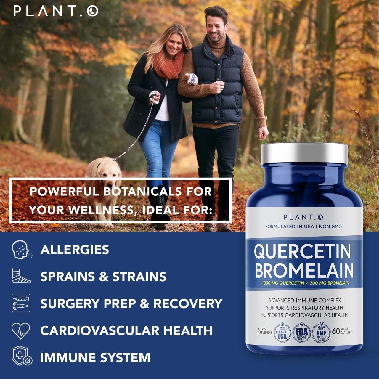 Quercetin with Bromelain 1000mg - Plant.O Nutrition | Immune & Respiratory Support | 60 Veggie Caps