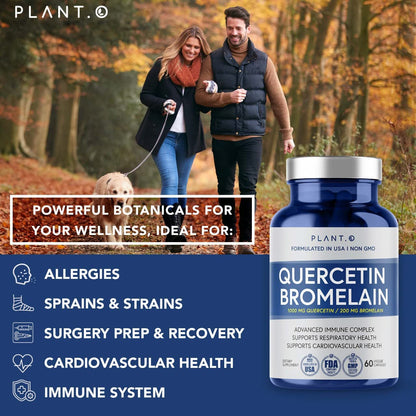 Quercetin with Bromelain 1000mg - Plant.O Nutrition | Immune & Respiratory Support | 60 Veggie Caps