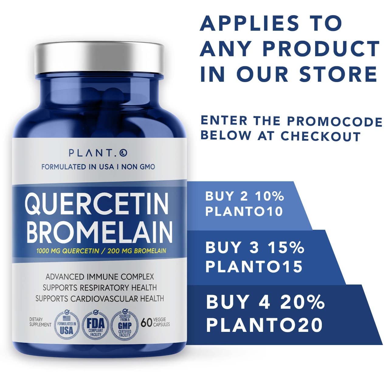 Quercetin with Bromelain 1000mg - Plant.O Nutrition | Immune & Respiratory Support | 60 Veggie Caps