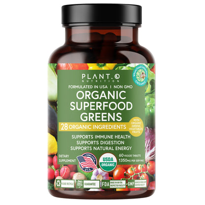 Plant.O Organic Super Greens - 60 Veggie Tablets for Immune & Energy