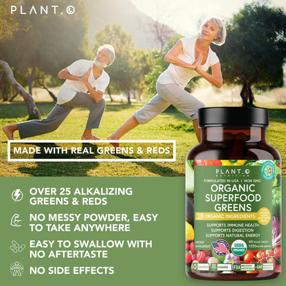 Plant.O Organic Super Greens - 60 Veggie Tablets for Immune & Energy